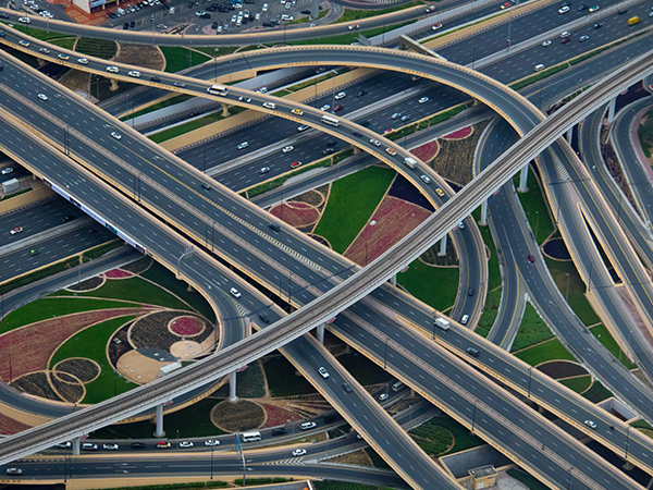 Aerial view of dubai roads for shipping and freight forwarding